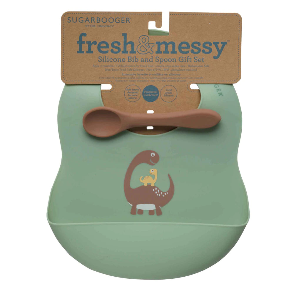 Baby Dinosaur - Fresh & Messy Silicone Bib & Spoon Set