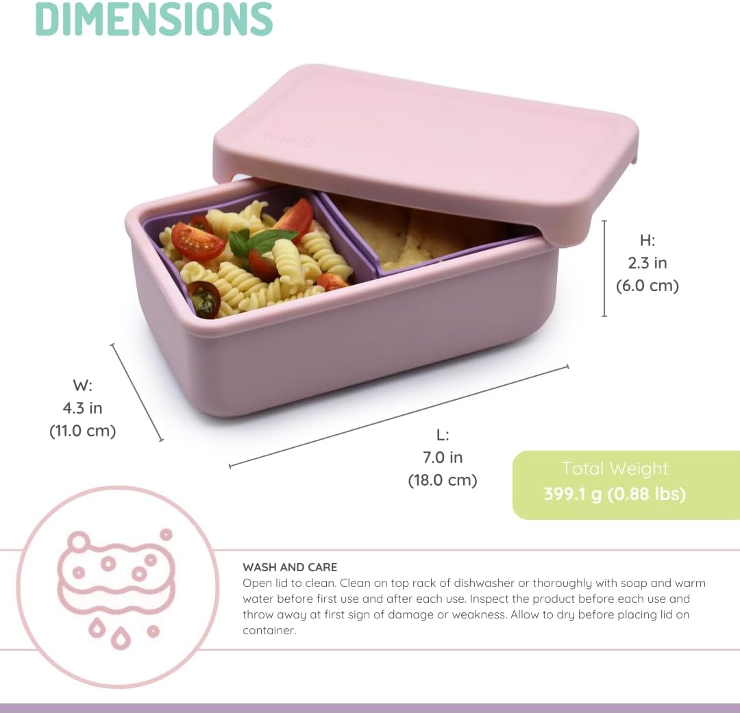 100% Silicone Bento with Removable Dividers - Pink & Ivory LUXE COLORS