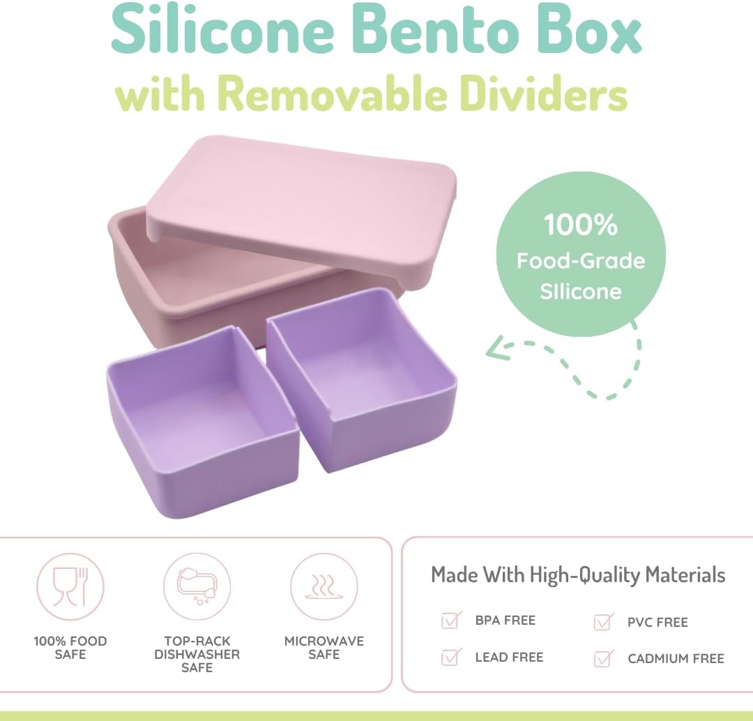 100% Silicone Bento with Removable Dividers - Pink & Ivory LUXE COLORS