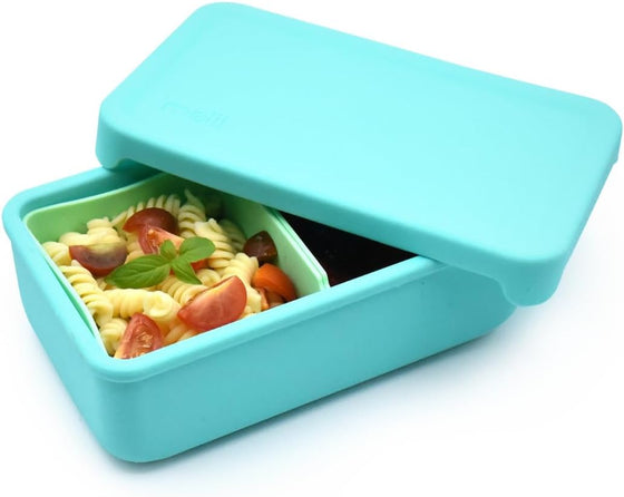 100% Silicone Bento with Removable Dividers -  Dark Blue & Vanilla LUXE COLORS