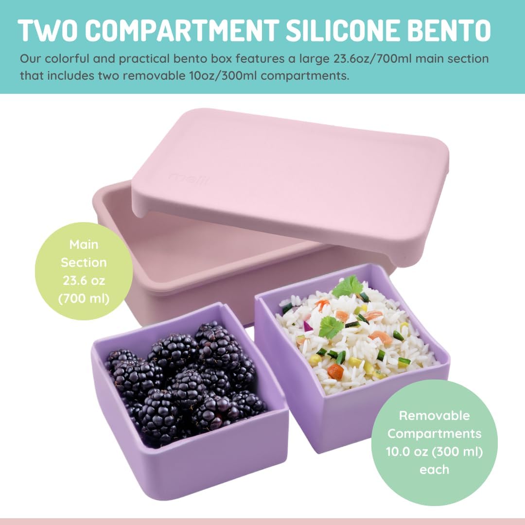 100% Silicone Bento with Removable Dividers - Pink & Ivory LUXE COLORS