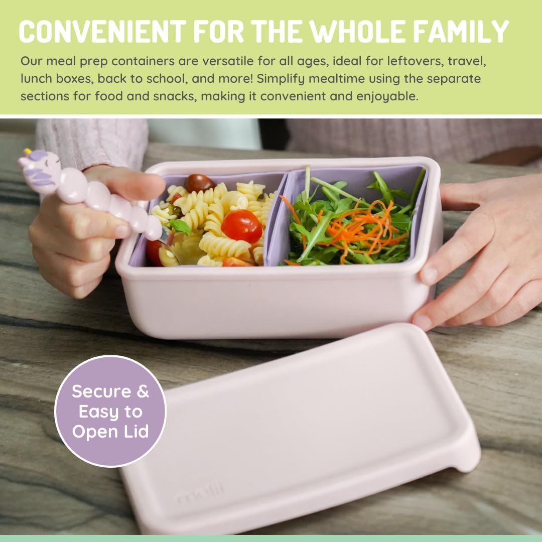 100% Silicone Bento with Removable Dividers - Pink & Ivory LUXE COLORS