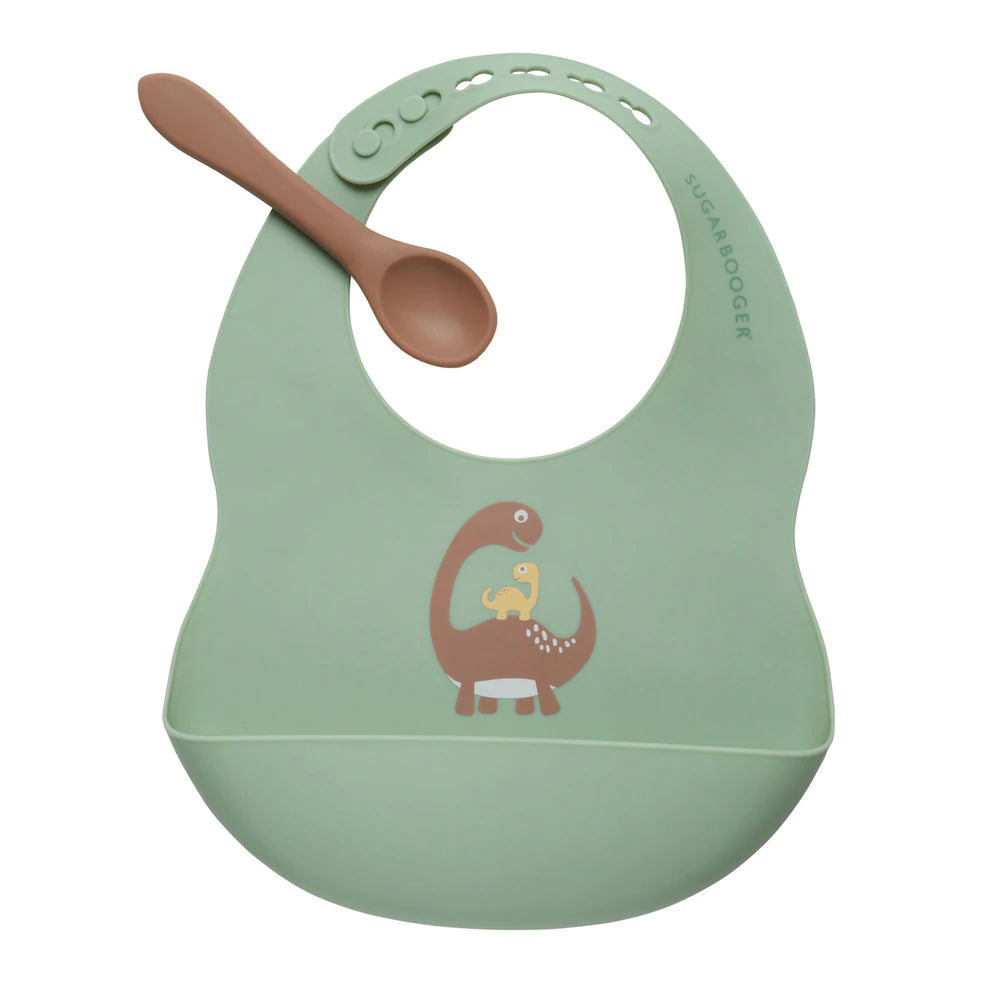 Baby Dinosaur - Fresh & Messy Silicone Bib & Spoon Set