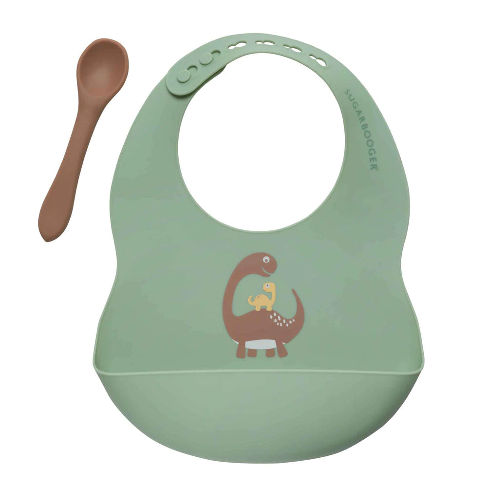 Baby Dinosaur - Fresh & Messy Silicone Bib & Spoon Set