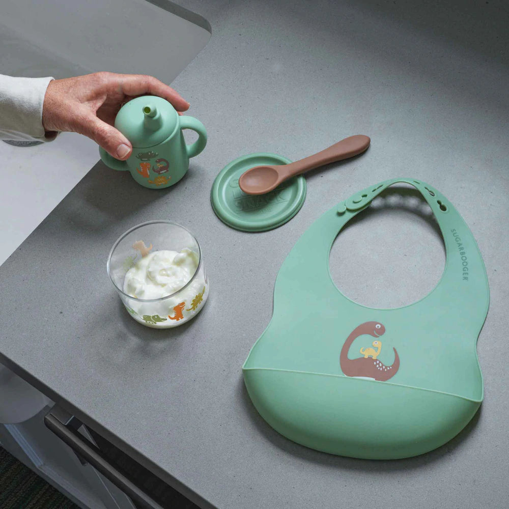 Baby Dinosaur - Fresh & Messy Silicone Bib & Spoon Set