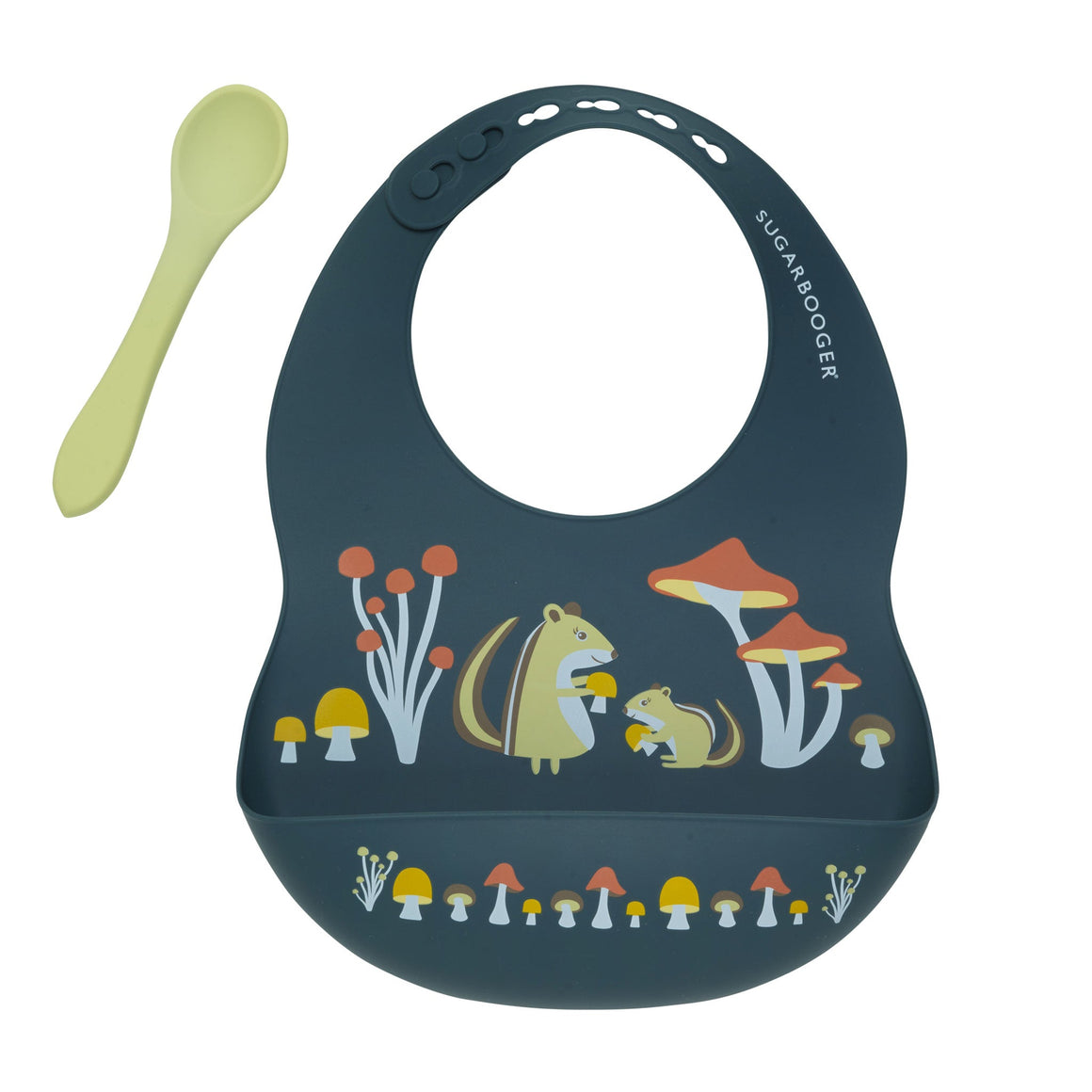 Mostly Mushrooms - Fresh & Messy Silicone Bib & Spoon Set